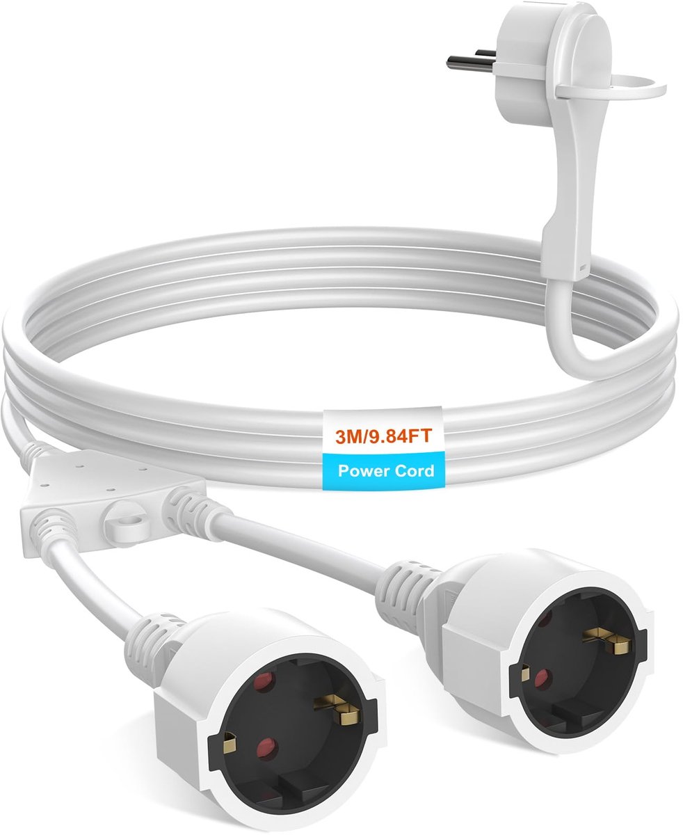 SnelShoppen - 3 m verlengkabel voor buiten met 2 Schuko stopcontacten, IP44, geaarde verlengkabel voor tuin, camping, feest, 16 A/250 V, wit
