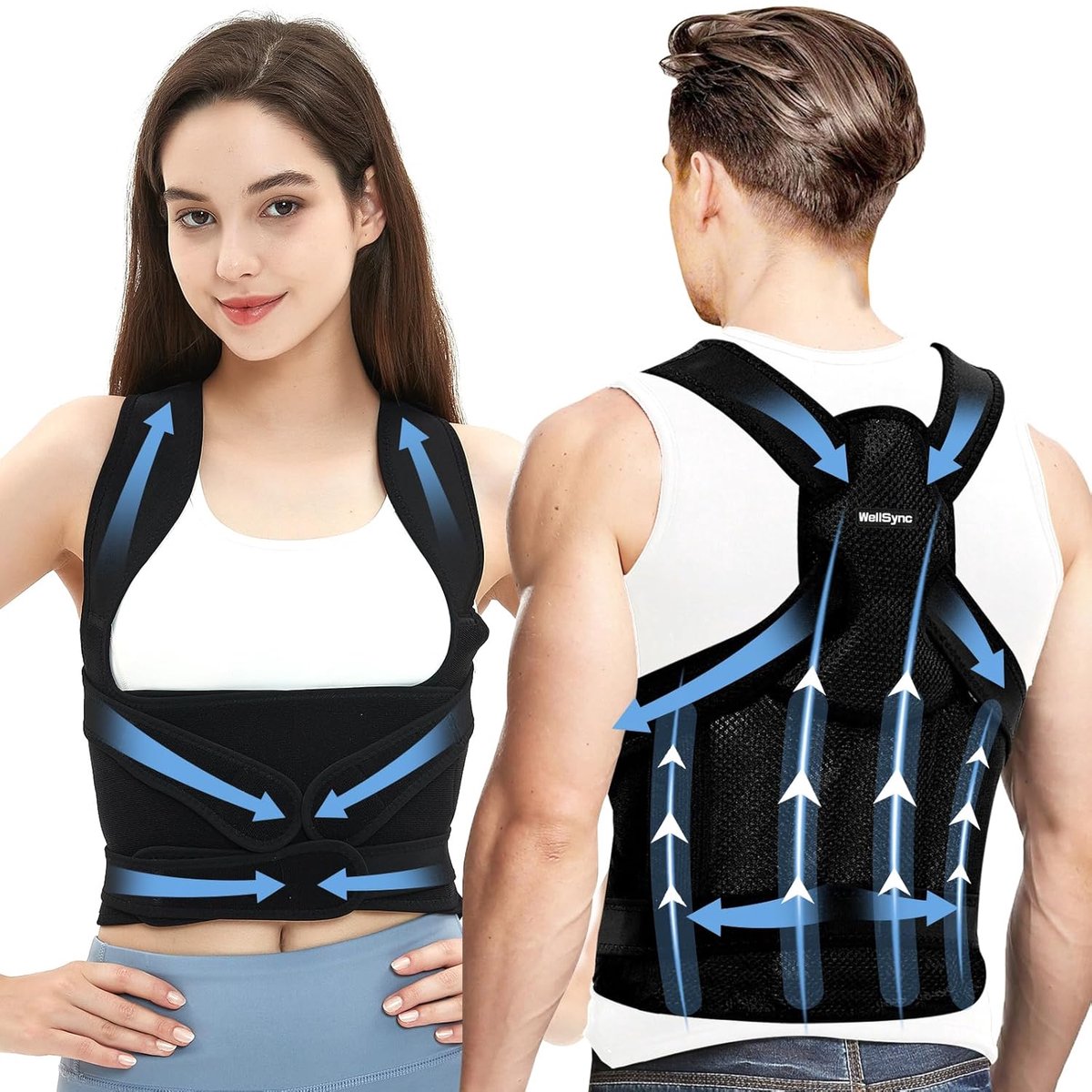 SnelShoppen - Houdingscorrectie Rug Dames en Heren, Verstelbare Rug Rechthouder Back Postuure Riem Onzichtbaar Onder Kleding, Back Straightener voor R