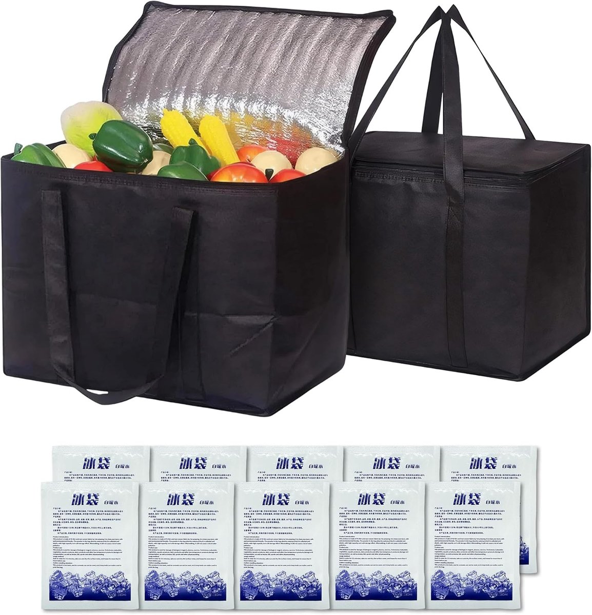 2 stuks koeltassen + 10 stuks ijstas, koeltas opvouwbaar, koeltas, coole tas, opvouwbare koeltas - ShopVlot