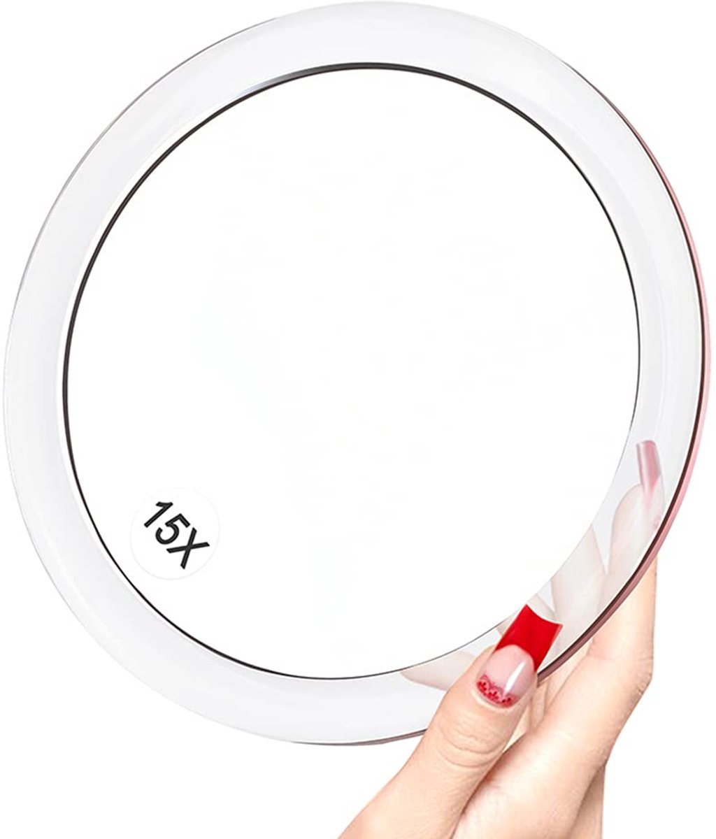 SnelShoppen - 15x Vergrotingsspiegel Ronde Spiegel 15 cm Met 3 Zuignappen Voor Make-up, Pincet En Verwijdering Van Mee-eters, Onzuiverheden, Perfect V