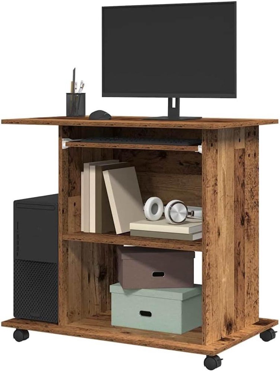 Computer Bureau - Werktafel Thuiskantoor - Thuiswerken Organiseren - Met Uittrekbare Toetsenbordlade - 80x50x75 cm - Oud Hout