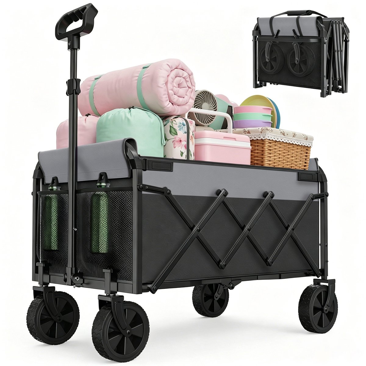 HAUSS SPOLE Tuinkar – Opvouwbaar En Compact – 74 X 46 X 96,5 Cm – Staal En 600D Oxford – Zwart – Voor Boodschappen En Camping