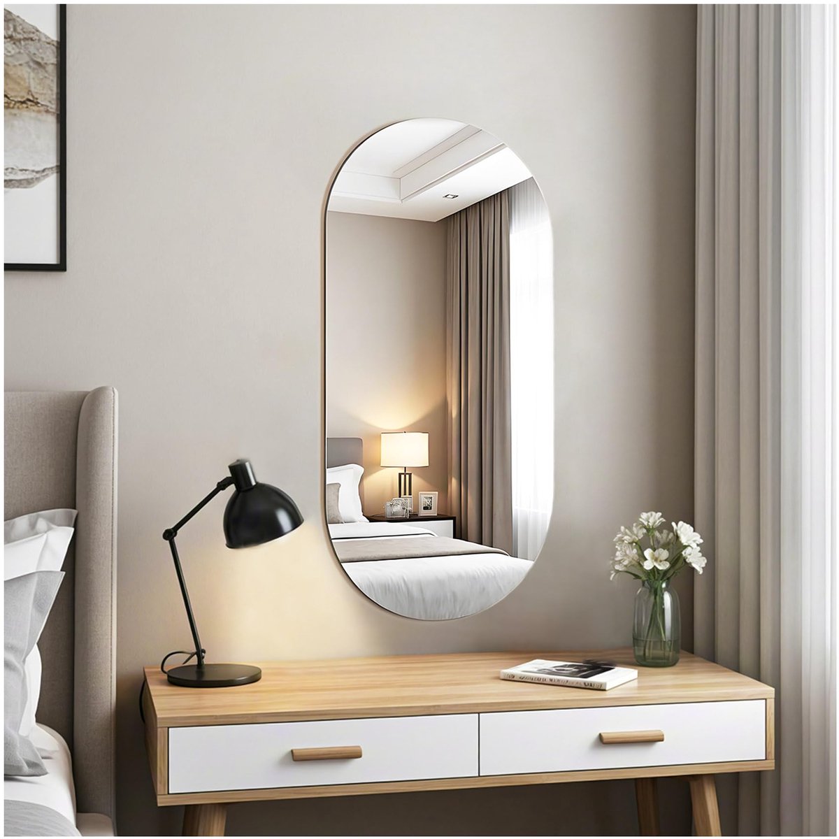 SnelShoppen - Ovale Badkamerspiegel 30 x 60 cm - Wandspiegel van HD-glas - Ronde Boog - Ijdelheidsspiegel Zonder Lijst - Voor Badkamer, Slaapkamer, En