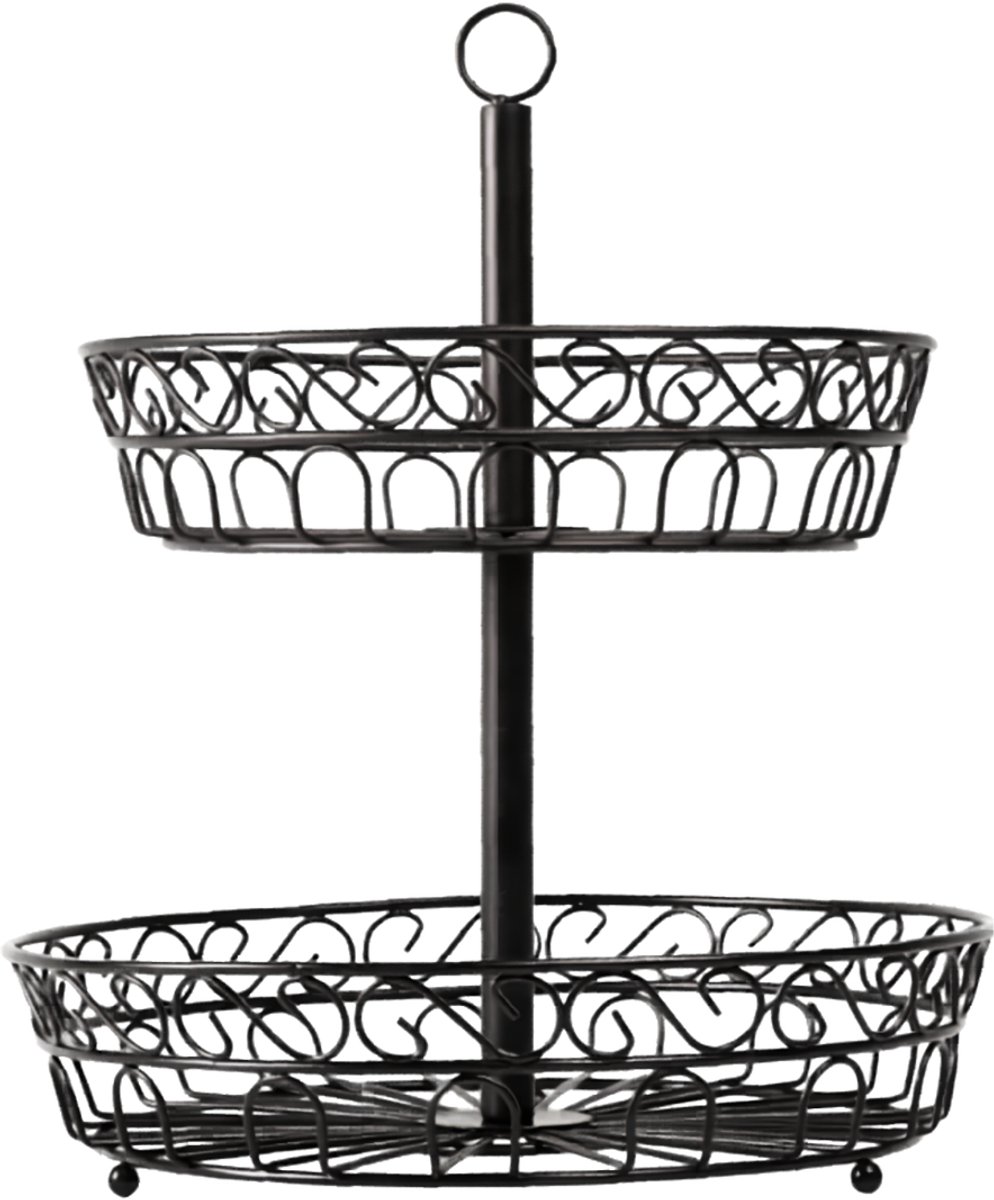 Ploutos® Fruitschaal - Elegante Zwarte Fruitschaal Met Twee Lagen - Vers Fruit Ordenen - Zwart - 36cm x 36cm x 30cm