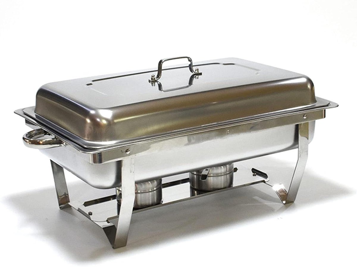 Buffet Warmer Server - Voedselverwarmer Chafing Dish - Eten Warm Houden - Dubbele Laden Ontwerp - 55.2 cm - Zilver