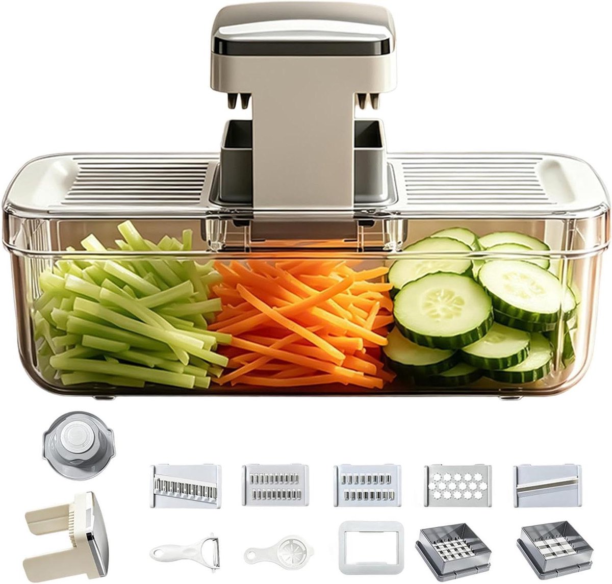 Groentesnijder Met Bak - Keuken Snijder Voedselsnijder - Maaltijd Voorbereiden - Veelzijdig Snijsysteem - 30 x 15 x 10 cm