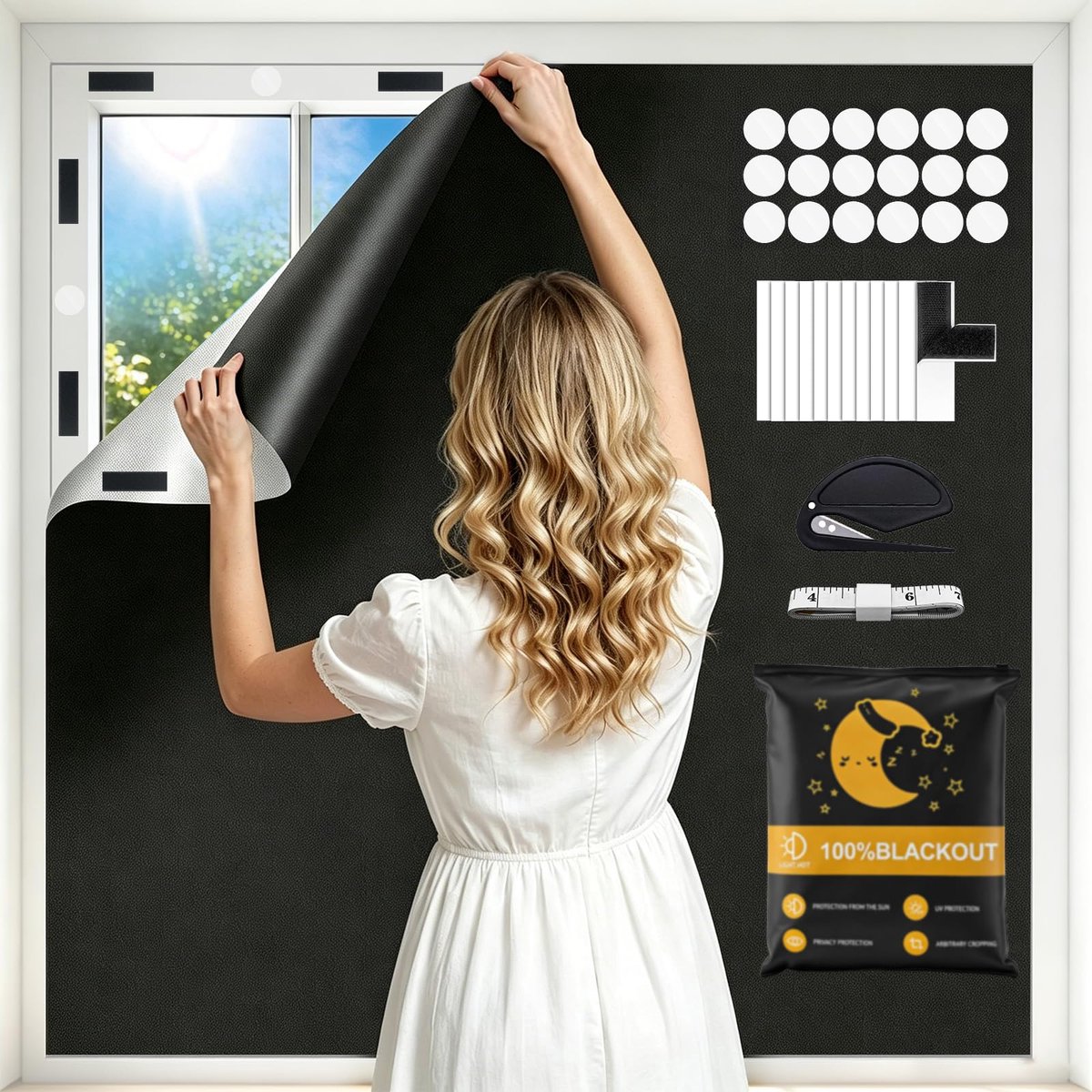 SnelShoppen - Verduisterend Rolgordijn zonder Boren, 300 x 145 cm, Draagbaar en Op Maat te Snijden, Volledige Lichtblokkering voor Slaapkamer, Keuken