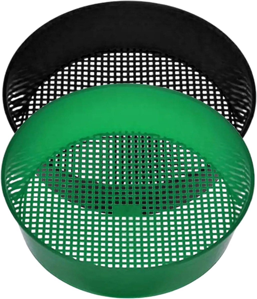 Compostzeef 2 Stuks - Tuinaarde Zeef - Grond Zeven - Ronde Bodem - 10 cm - Zwart en Groen