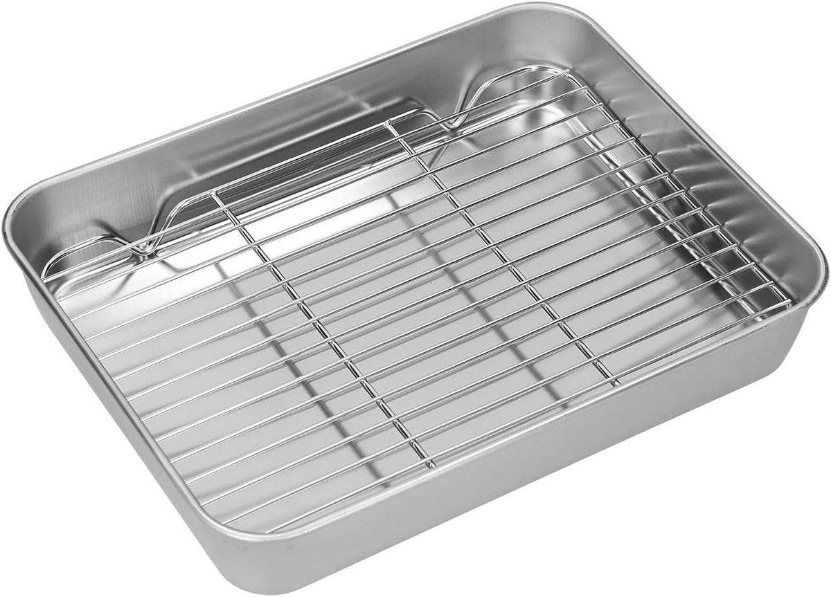 Braadpan met Rek Bakpan Oven Gezond Koken Roestvrijstaal 5 Cm Diep Zilver