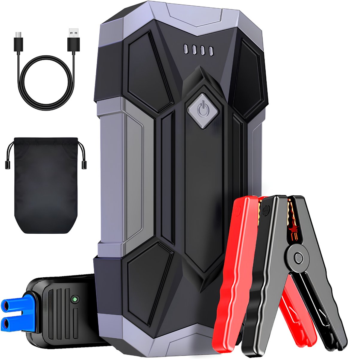 JCP® Jumpstarter - Type-C - Auto Startpakket - Draagbare Accu Auto Startkabel - Zwart/Grijs - 21cm x 11cm x 10cm