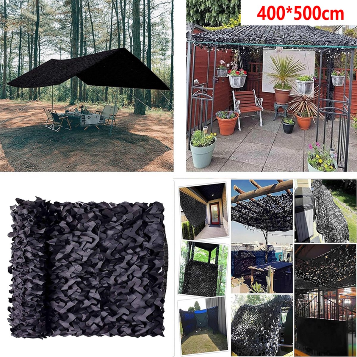 KZQ Camouflage Zonneschermnet - 400x500cm - Schaduwdoek - 210D Oxford - Voor Tuin Balkon Kamperen En Decoratie - Grijs