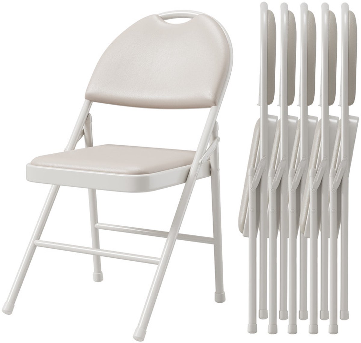 Triumpunpre Opvouwbare Stoelen met Rugleuning - Set van 6 - PU Gevoerde Stoelen - Eetkamer/Bureau/Events - Inklapbaar - Beige