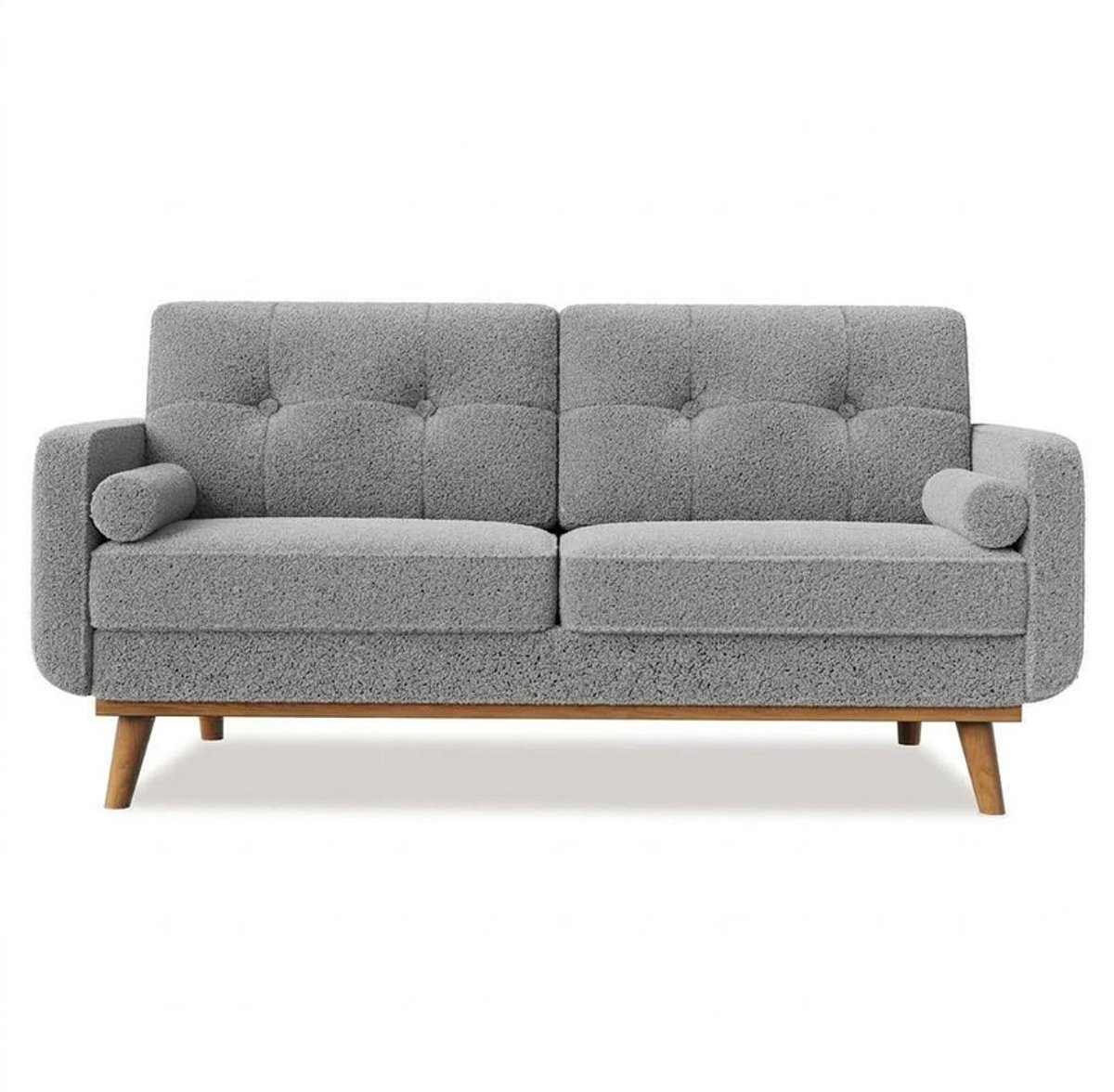 Triumpunpre 2-zitsbank Scandinavisch Design – Tweezitsbank met Massief Houten Frame – Stoffen Bank met Katoen-Linnen Bekleding – Moderne Woonkamerbank met Houten Poten – Lamswol Grijs