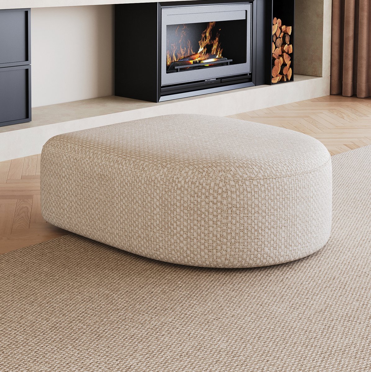 REDOM - Voetenbankje - Ottomaanse poef met foamvulling - Stof bekleding - Rechthoekig - Voor binnen - Wit - 87 x 84 x 38 cm