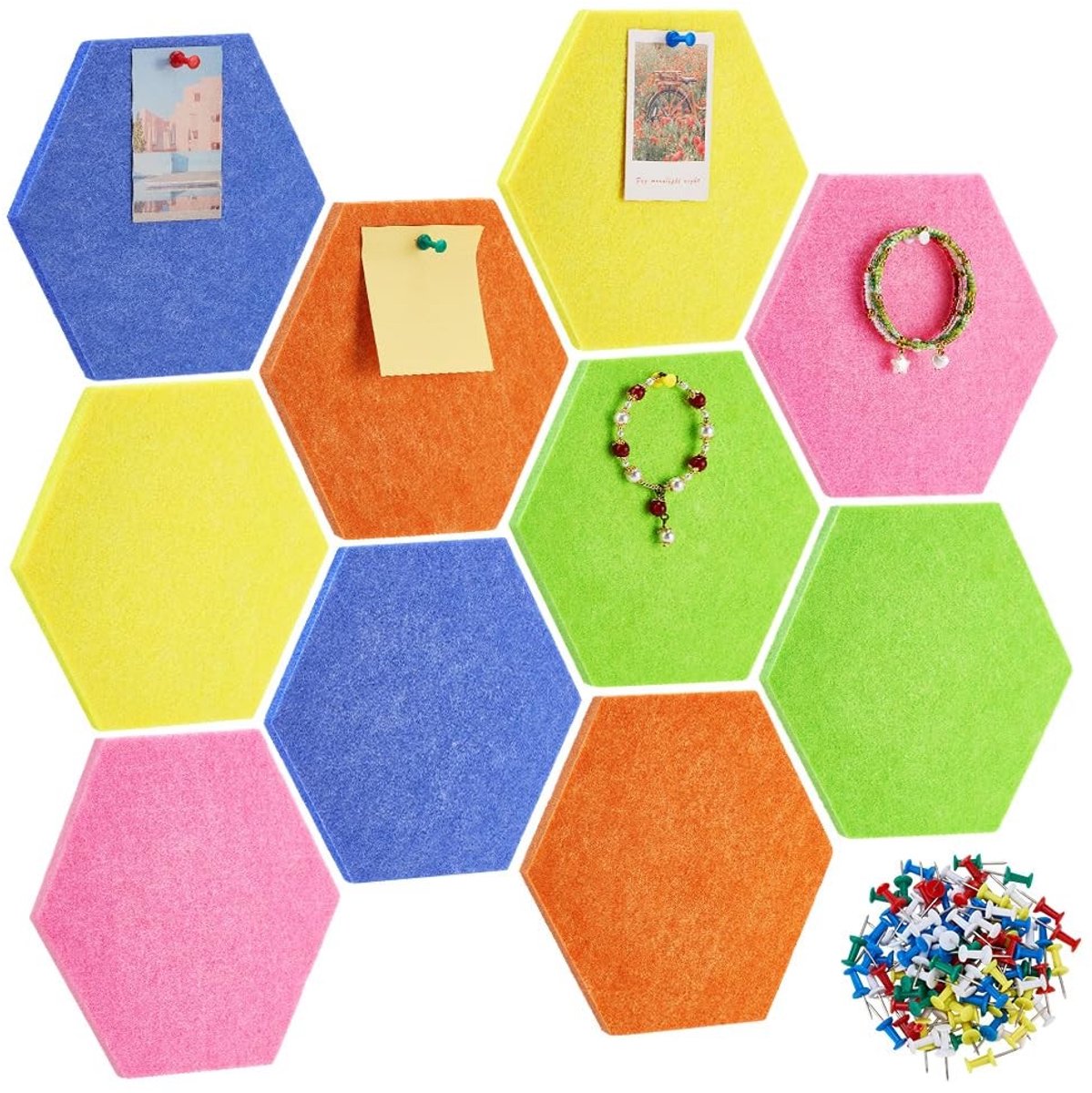 Dailygoods - Zelfklevende Zeshoekige Kurk Prikbordtegels - 20 Stuks met Punaises