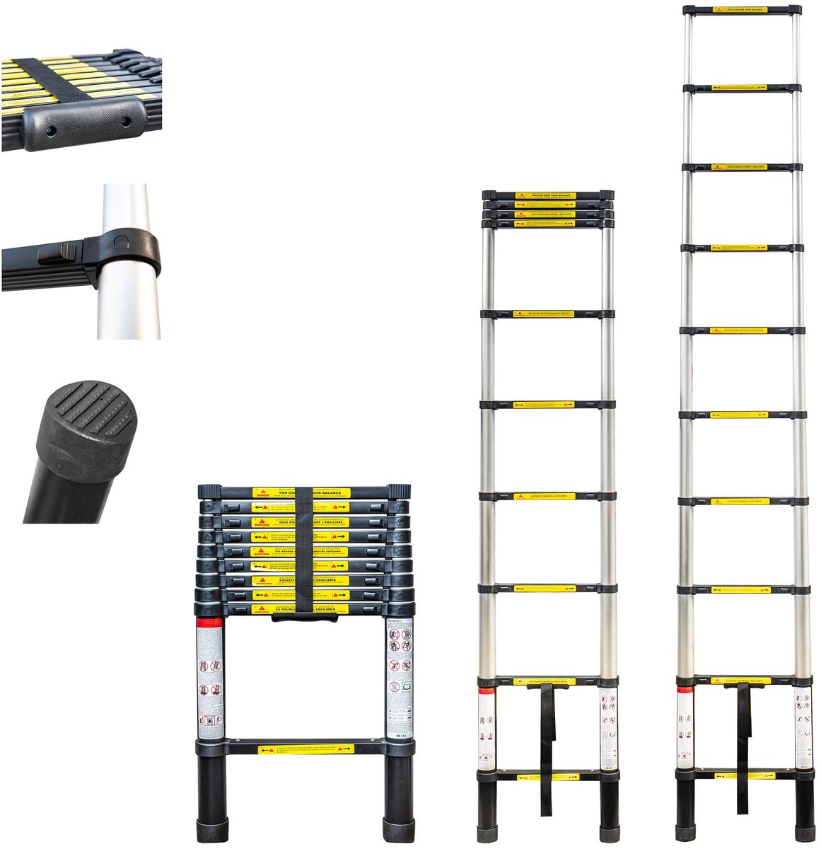 Telescopische Ladder - Uitschuifbare Ladder Opvouwbare Ladder - Veilig Klussen - EN131 Gecertificeerd - 3.8 Meter Werkhoogte - Grijs
