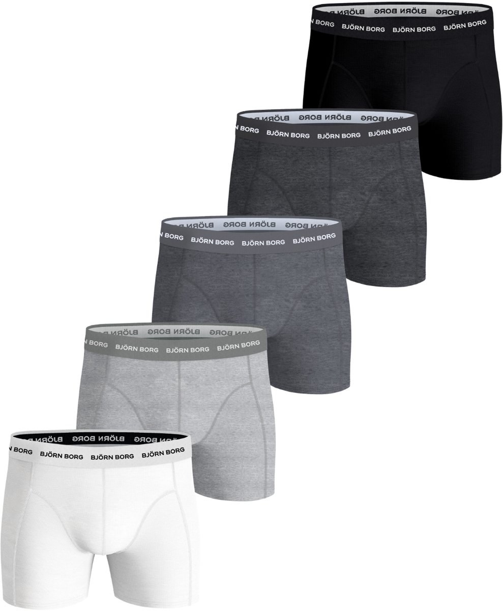 Björn Borg Cotton Stretch boxers - heren boxers normale lengte (5-pack) - zwart - wit en 3 tinten grijs