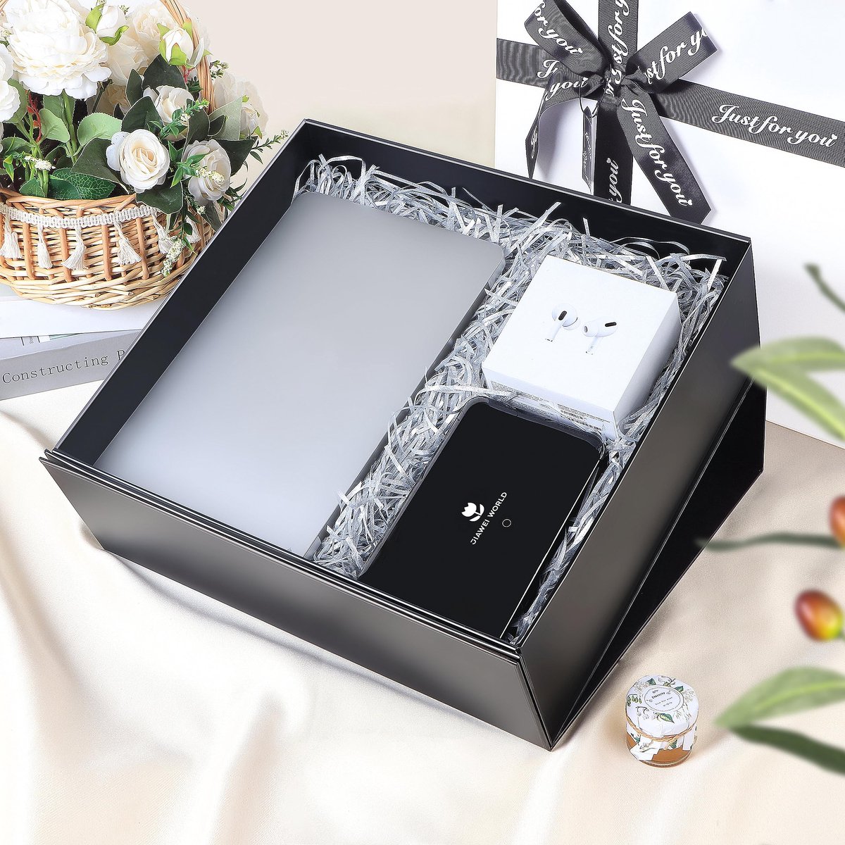 SnelShoppen - Luxe Geschenkdoos 38,5 x 35 x 12,8 cm Extra Groot met Magnetisch Deksel en Strik - Perfecte Geschenkverpakking voor Bruiloften, Verjaard
