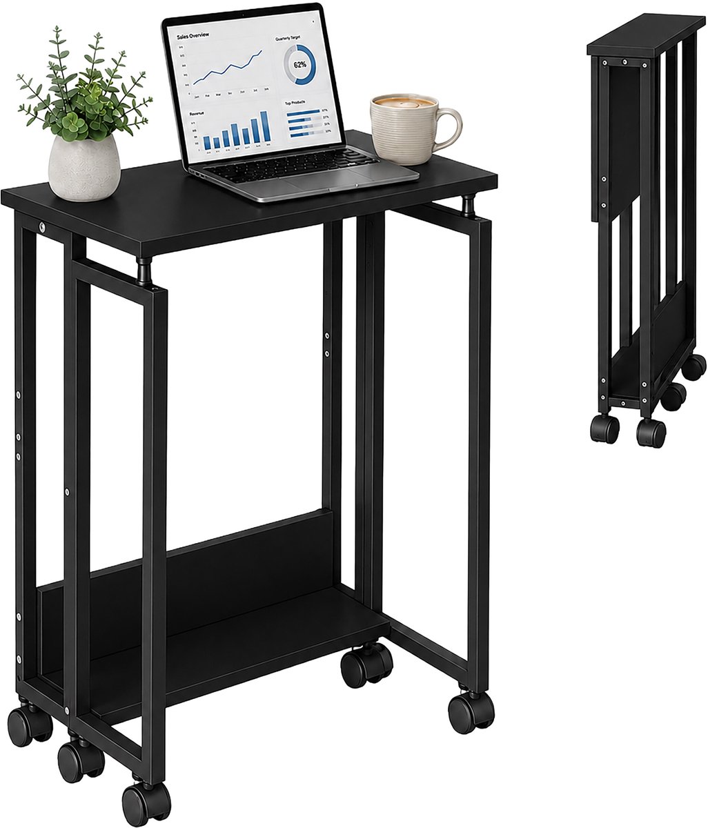 Bureau inklapbaar - met wieltjes - 60x50 cm - zwart