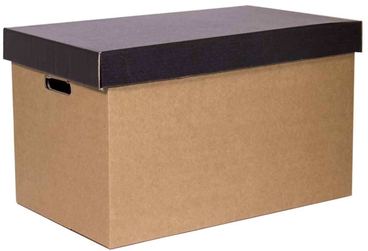 SnelShoppen - Verhuisdozen, Opbergdozen met Zwart Deksel, Sterke Kartonnen Dozen met Handgrepen, 2 Stuks, 53,2 x 33,1 x 32,5 cm, Ideaal voor Verhuizen