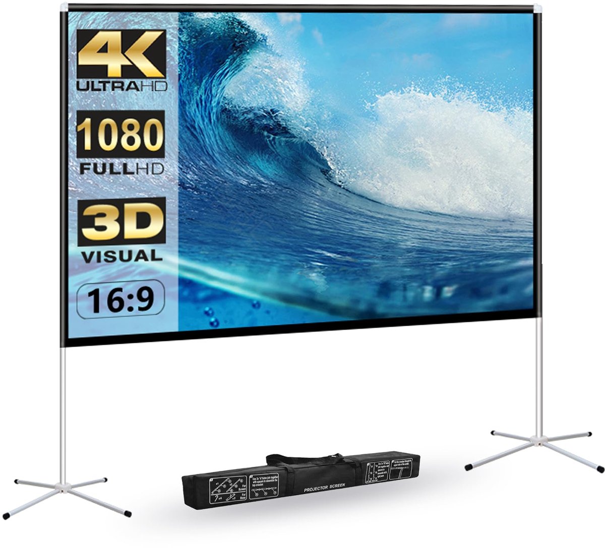SnelShoppen - Draagbaar Projectorscherm 120" - Opvouwbaar Buiten Film Scherm met Poten en Draagtas voor Camping, Feest, Tuin, Avondvermaak