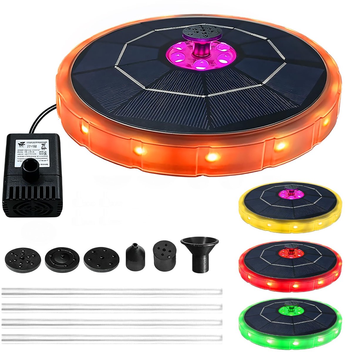SnelShoppen - 3,8 W Zonnefontein voor Buiten met LED, Zonne-Vijverpomp, Kleurwisselend Licht, Tuin- en Vijverdecoratie, 180 mm, 100-200 l/u