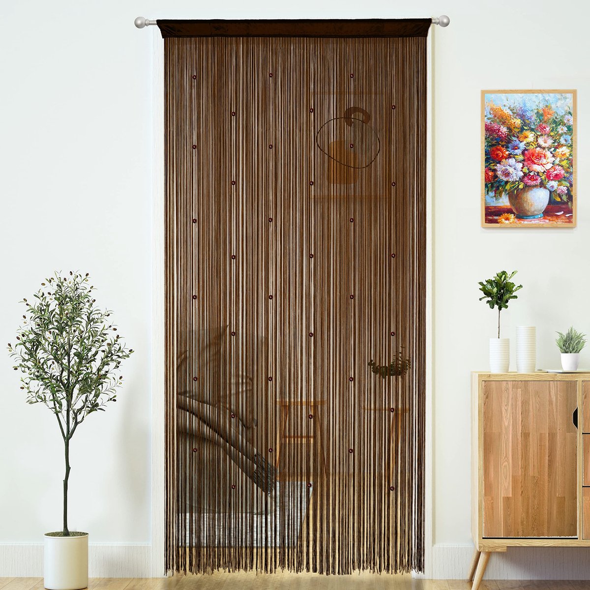 SnelShoppen - Kralen Gordijn Deur String Gordijnen 39 x 79 inch - Donkerbruin Milieuvriendelijk Polyester - Hippie Kamervoorziening voor Privacy, Hal,