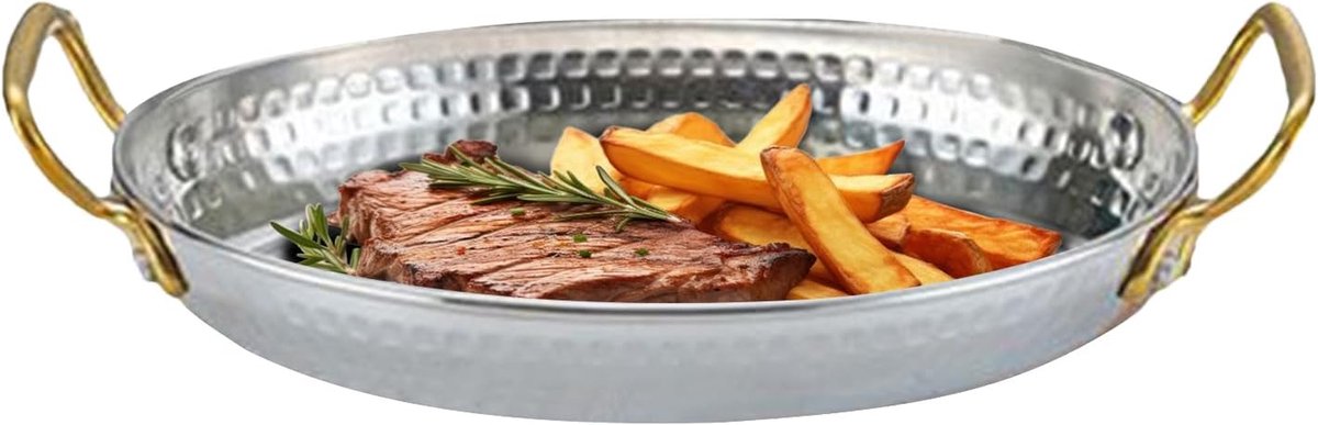 Roestvrijstalen Koekenpan Sauspan Vispan Koken en Serveren Dubbele Handvatten 18x12.5x3cm Zilver