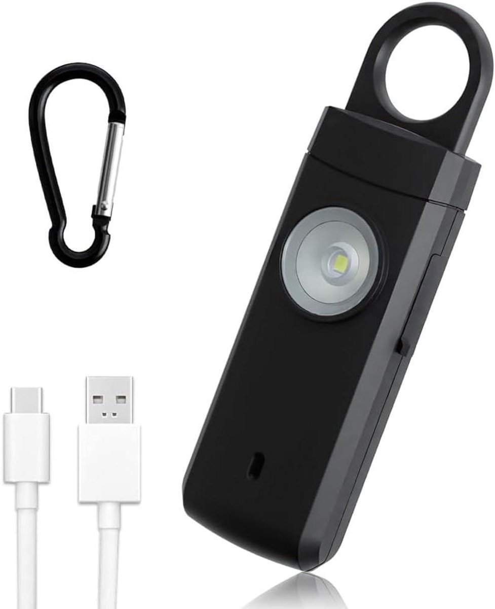 Persoonlijk Alarm - Noodalarm Sleutelhanger - Persoonlijke Veiligheid - 130 dB met Stroboscoop - 24 Gram - Zwart