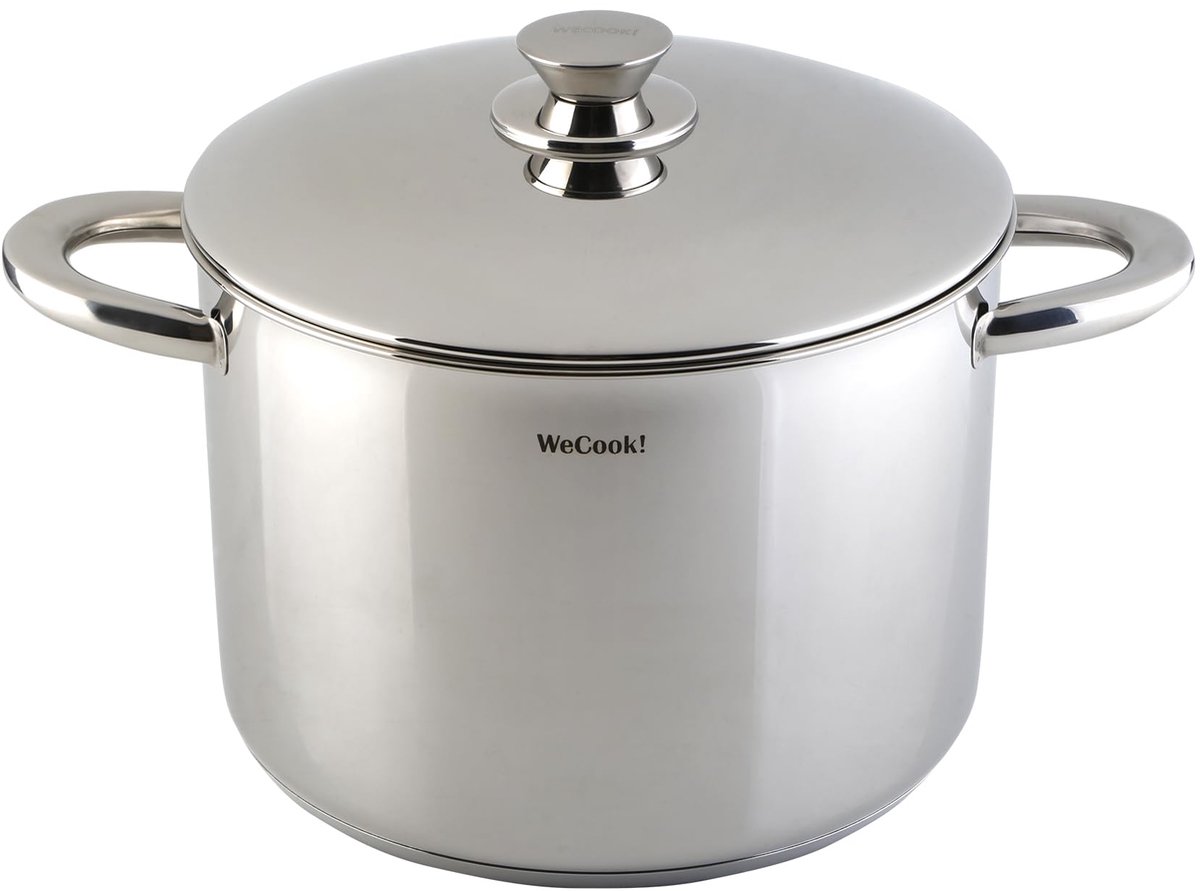 SnelShoppen - Kookpan Roestvrij Staal 18/10 Ø 28 cm met Deksel, Geschikt voor Inductie en Alle Warmtebronnen, Inhoud 12,12 Liter, Ideaal voor Keuken e