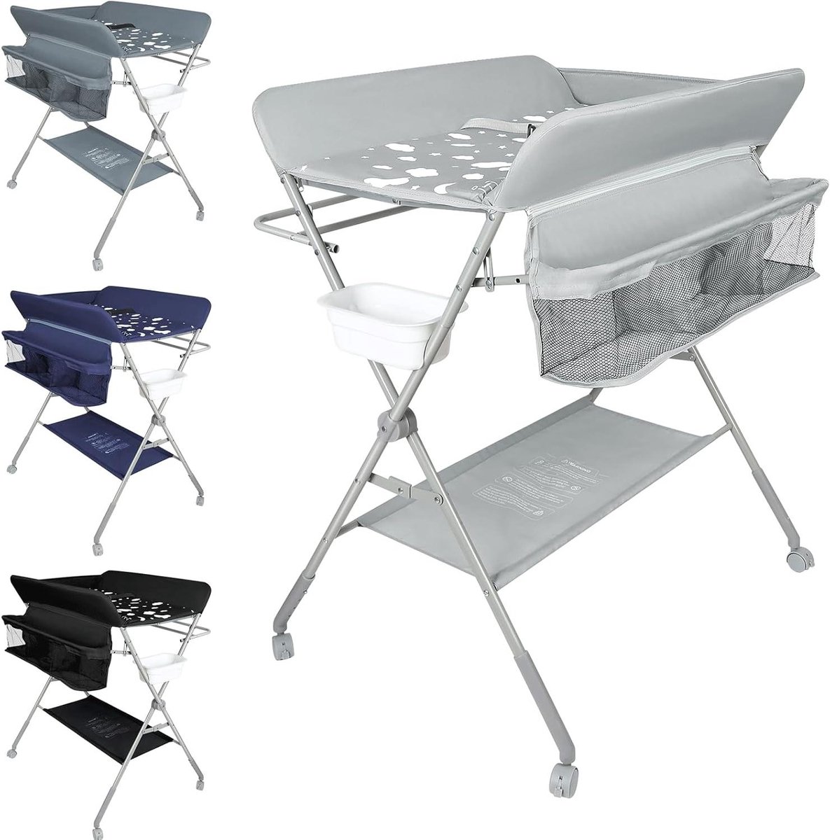 Opvouwbare Luiertafel - Commode Baby - Babyverzorging - Inclusief Opbergmand - Verstelbare Hoogte - Lichtgrijs