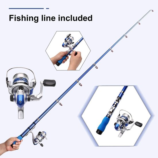 SnelShoppen - Mini Spincasting Hengelset met Telescopische Zeehengel, 1,7 m, 99% Koolstofvezel, Draagbare Hand- en Crossbody Box, Blauw, Inclusief Kun van Snelshoppen — afbeelding 2