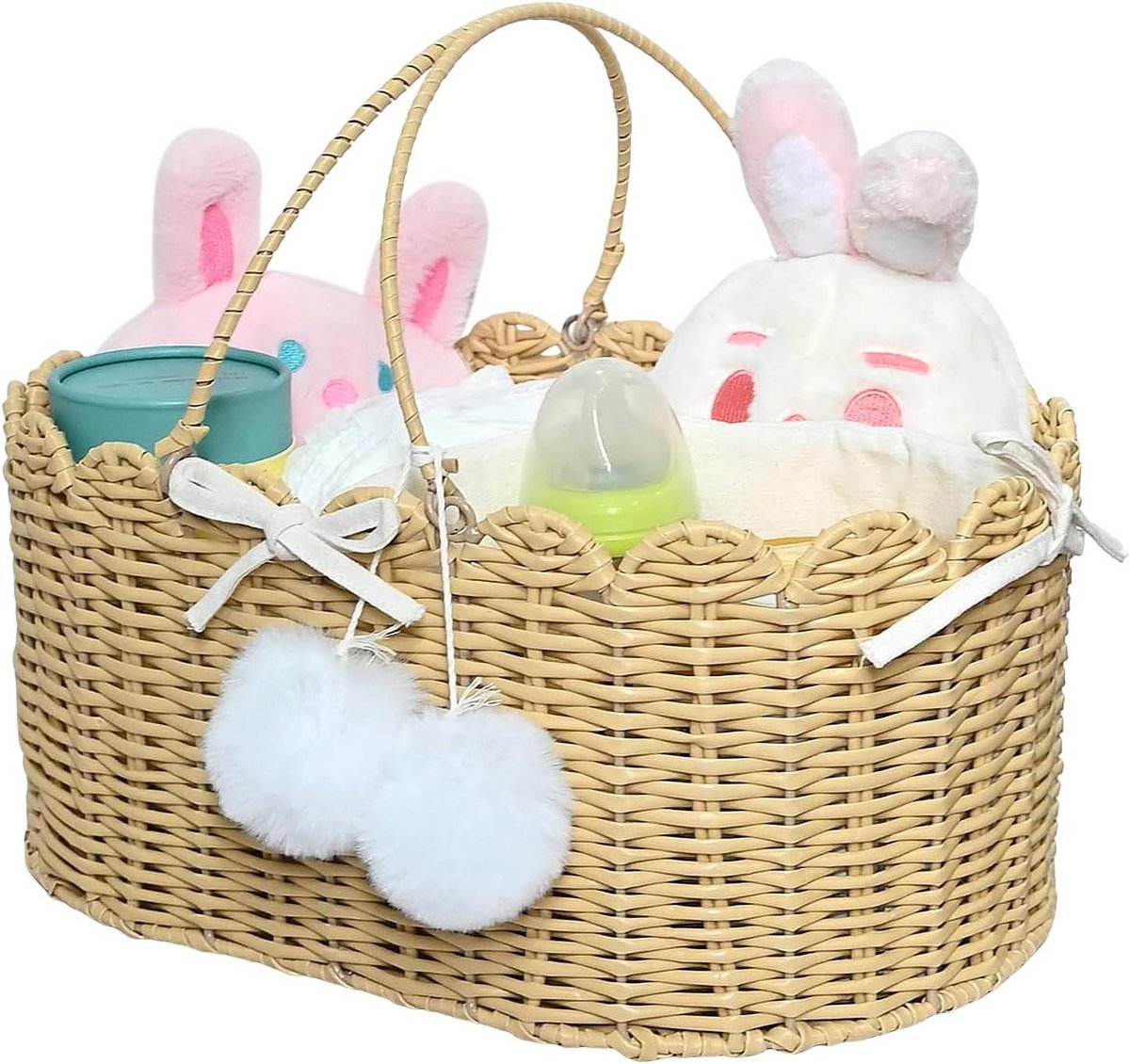 Luiertas Organizer - Wikkelmand Babymand - Baby Spullen Opbergen - Handgemaakt Rotan Look - 40 x 28 x 18 cm