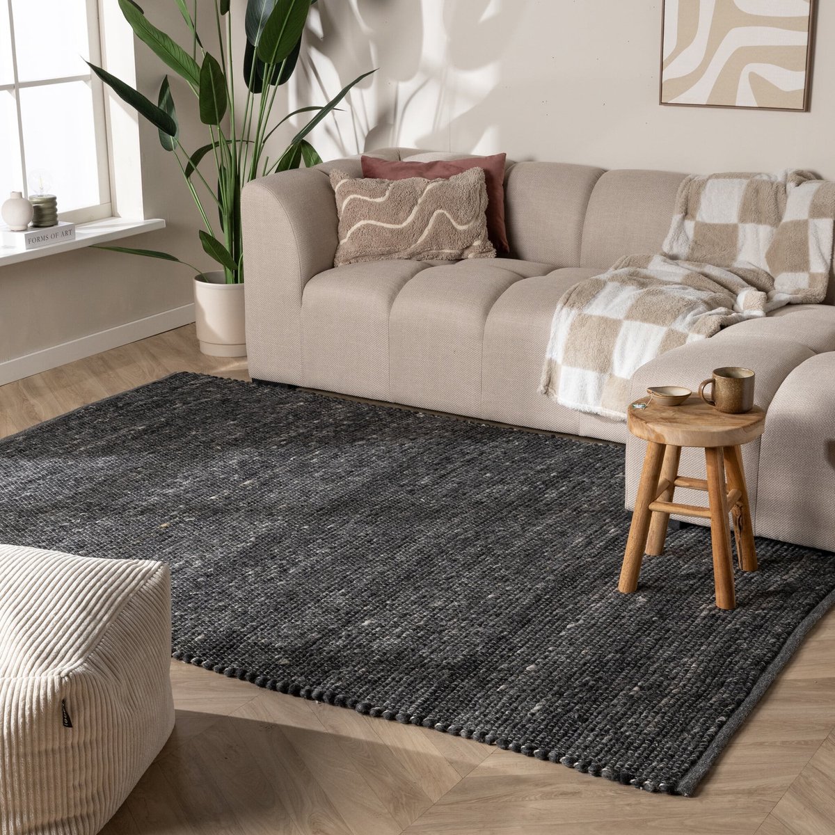 NATURL. Wollen vloerkleed - Feline Antraciet/Gemeleerd - 160x230cm