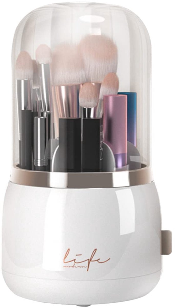 SnelShoppen - 360° Draaibare Make-Up Organizer en Cosmetica Borstel Houder met Deksel, Make-Up Kwastenorganizer voor Slaapkamer en Badkamer, Cosmetisc