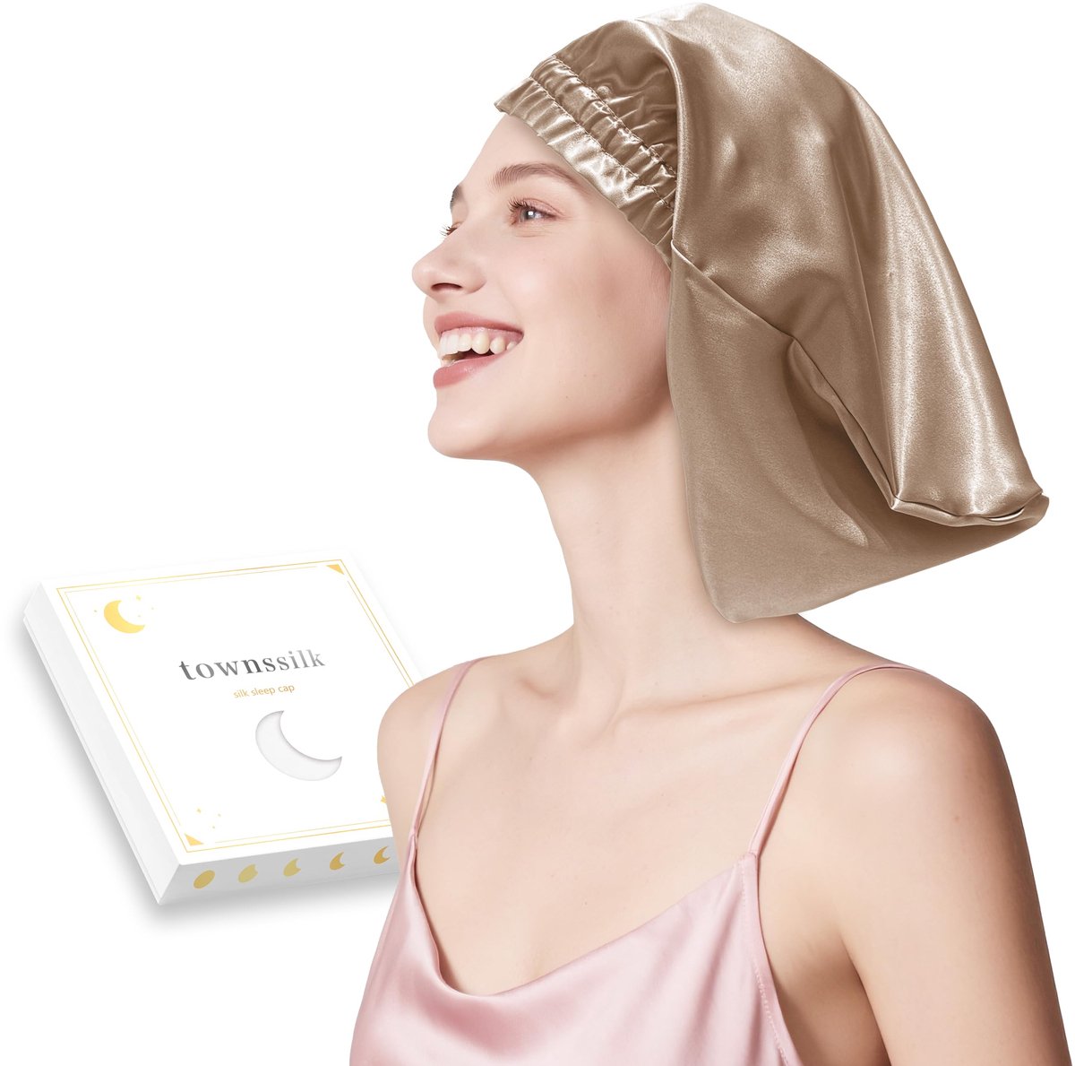 SnelShoppen - Zijden slaapmutsje voor vrouwen, 100% 22 Momme moerbeizijde, luxueus en ademend, veilig en drukloos voor kort en middellang haar - Karam