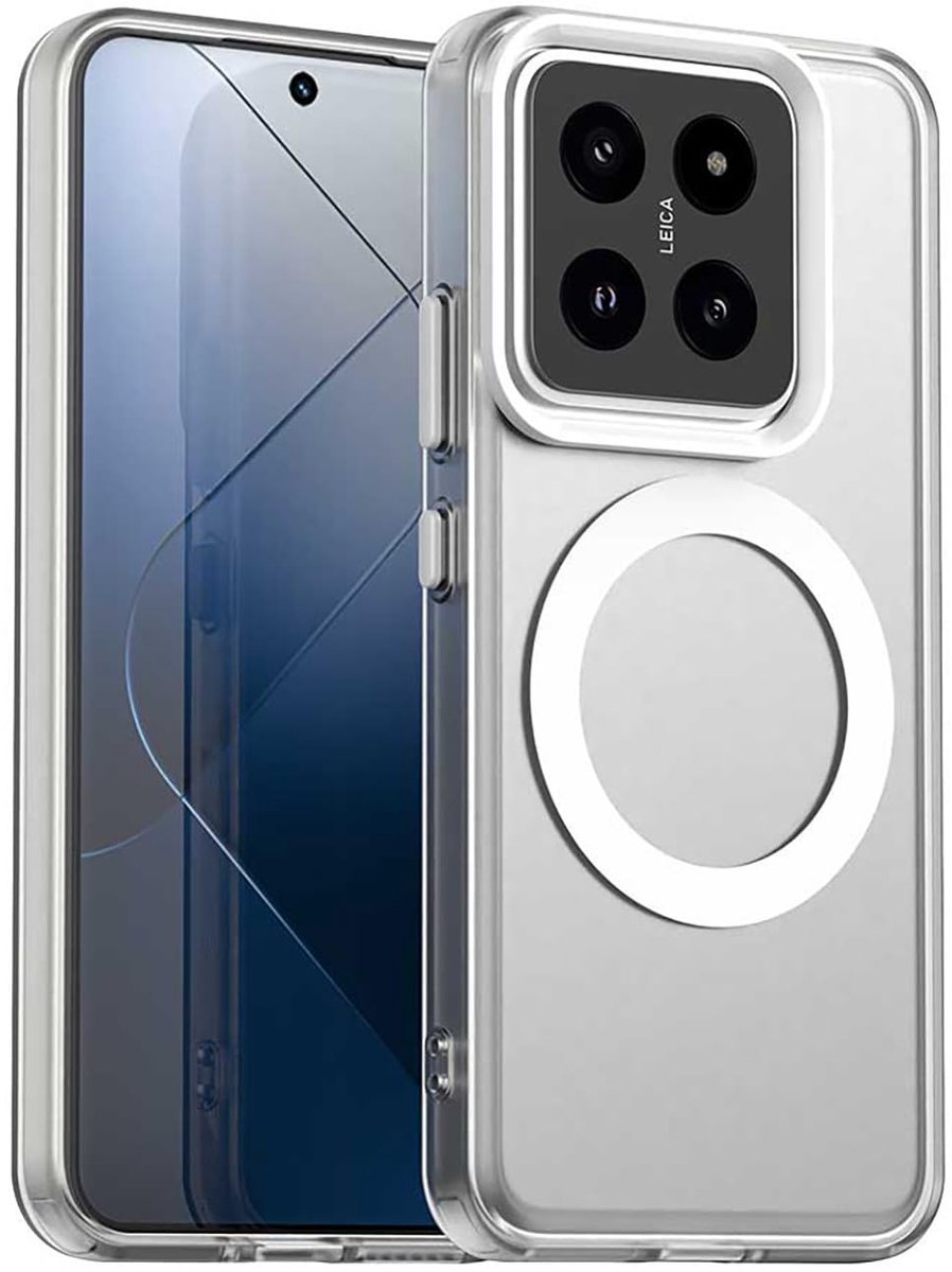Hoesje voor Xiaomi 14, compatibel met magnetisch opladen, ultradunne doorschijnende matte harde PC + zachte siliconen TPU bumper schokbestendige hoes (wit)