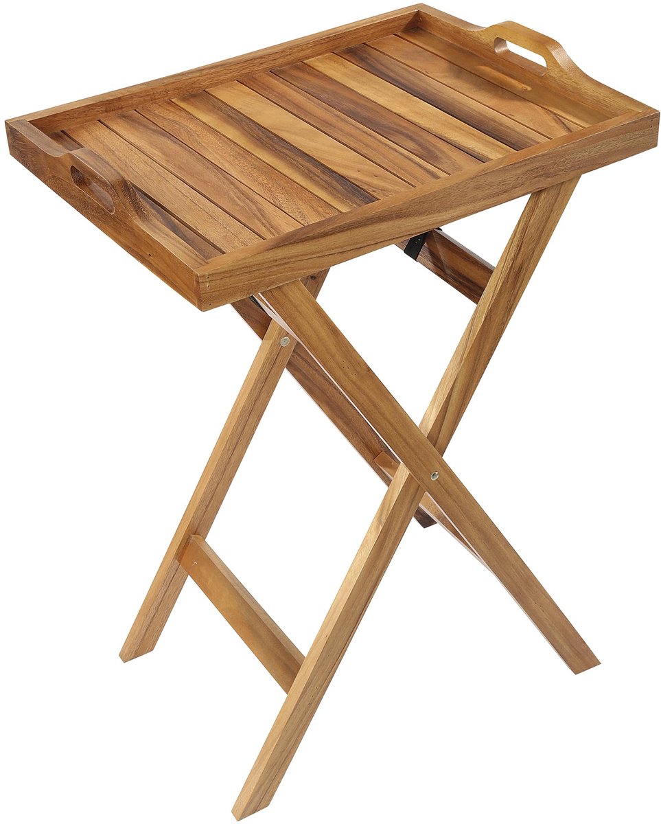 Dienblad met standaard acaciahout | inklapbaar | dienblad met handgrepen | ontbijtdienblad | duurzaam geteeld hardhout | dienblad: 60,0 × 45,0 × 7,0 cm | standaard 80 cm hoog