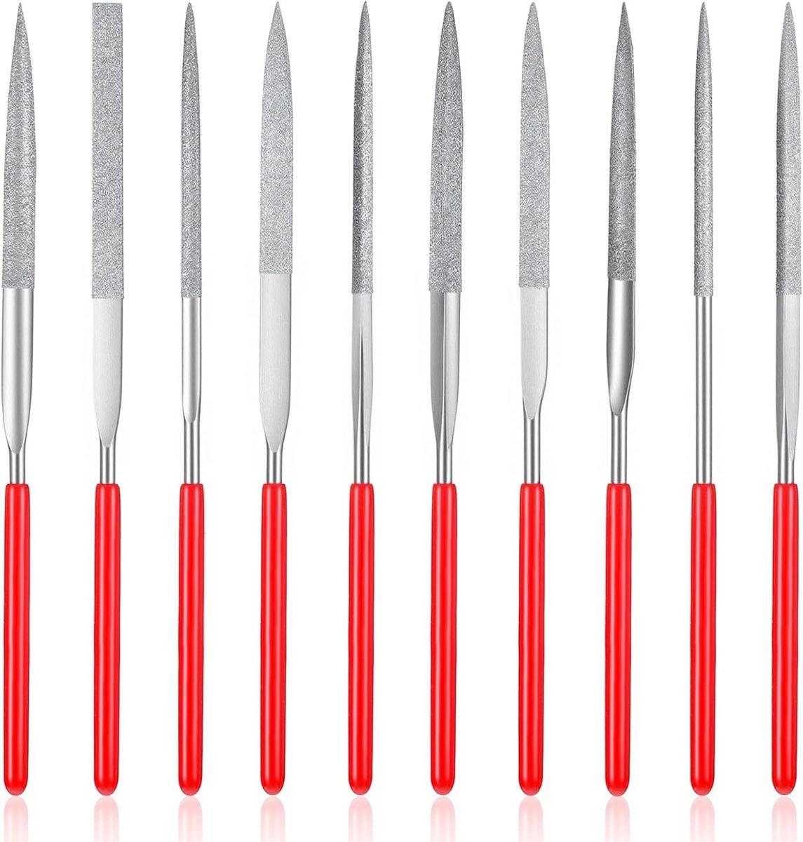 10 stuks mini diament naaldvijlen set, 4 mm x 140 mm, kleine diamantvijlen, sleutelvijl, mini metalen ribbelvijlen, gereedschap voor precisiemetaalwerk, 3D-print, houtbewerking, snijgereedschap