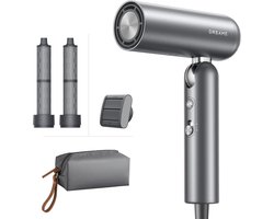 Pocket Neo 2 High-Speed Föhn Grijs - Compacte Opvouwbare Haardroger met Negatieve Ionen, 5 Standen, Antipluis-opzetstuk en 2 Krulstaven - Lichtgewicht 300g Reisföhn