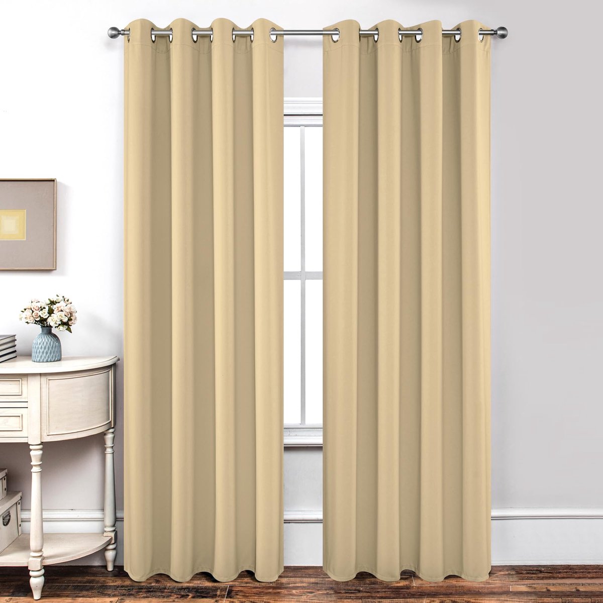 Ondoorzichtige warmte-isolerende verduisteringsgordijnen met ringen, hittebescherming, gordijn voor slaapkamer, woonkamer, 2 stuks, (beige, 2 x 260 x 140 cm (h x b)