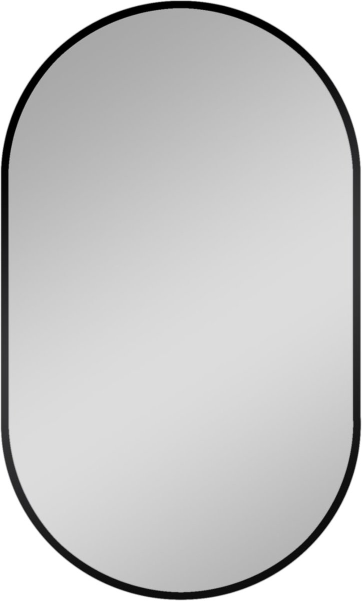 Spiegel ovaal, zwart, 45 x 75 cm, wandspiegel voor vochtige ruimtes, voor badkamer en garderobe, hoogwaardige spiegel met aluminium frame, moderne badkamerspiegel, zwart