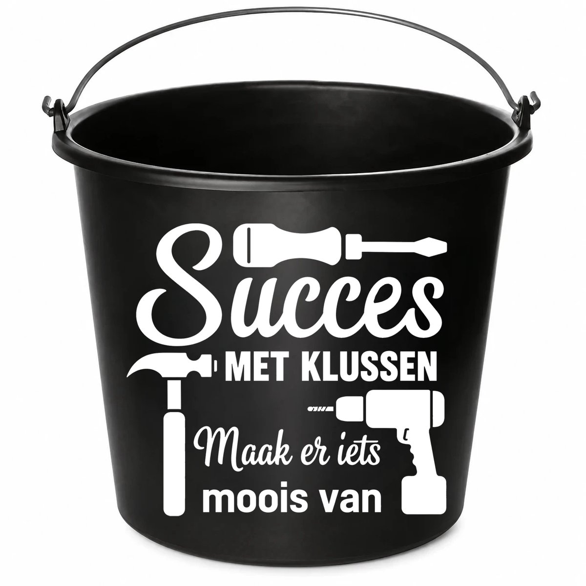 Emmer - Succes met klussen maak er iets moois van - Cadeau emmer - met tekst - 12 liter - zwart