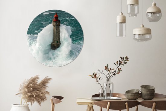Cercle mural - Cercle mural - Le phare de la Jument en France pour un ciel gris - Aluminium - Dibond - ⌀ 90 cm - Intérieur et extérieur