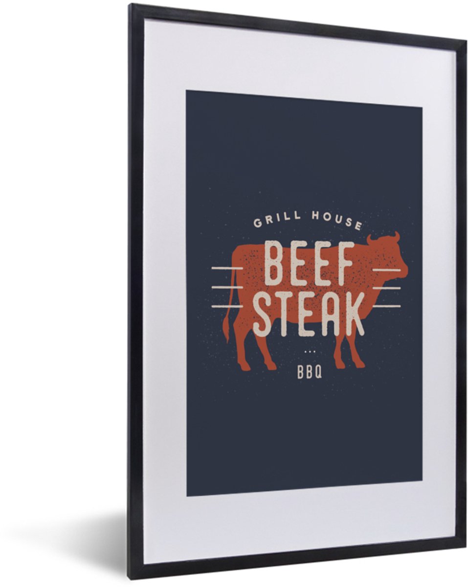 Poster in lijst - Fotolijst 40x60 cm - Posters - BBQ - Mancave - Biefstuk - Posterlijst zw