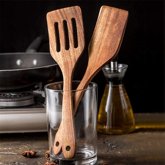 5 Stks Beste Houten Lepels Voor Koken Keukengerei Set Acacia Hout Koken Spatel Turner Niet Giftig Gebruiksvoorwerp Slotted Serveerlepel Platte Spatels Set Houten Gebruiksvoorwerp Mengen Koken Lepel — afbeelding 4