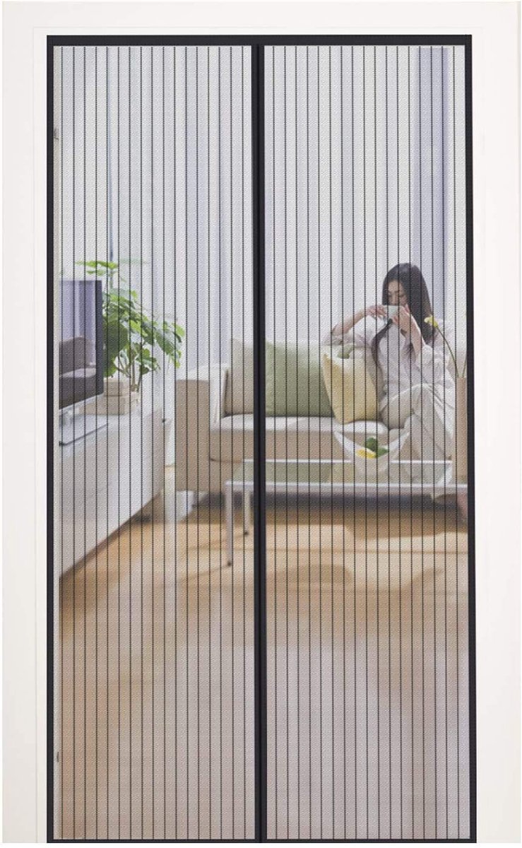 magnetisch Vliegengordijn voor deur, sterkere magneten Insectendoor 140x240cm, voor kellerdeur, terrasdeur, woonkamer, zonder boren, eenvoudige montage, niet kortscheibaar, zwart