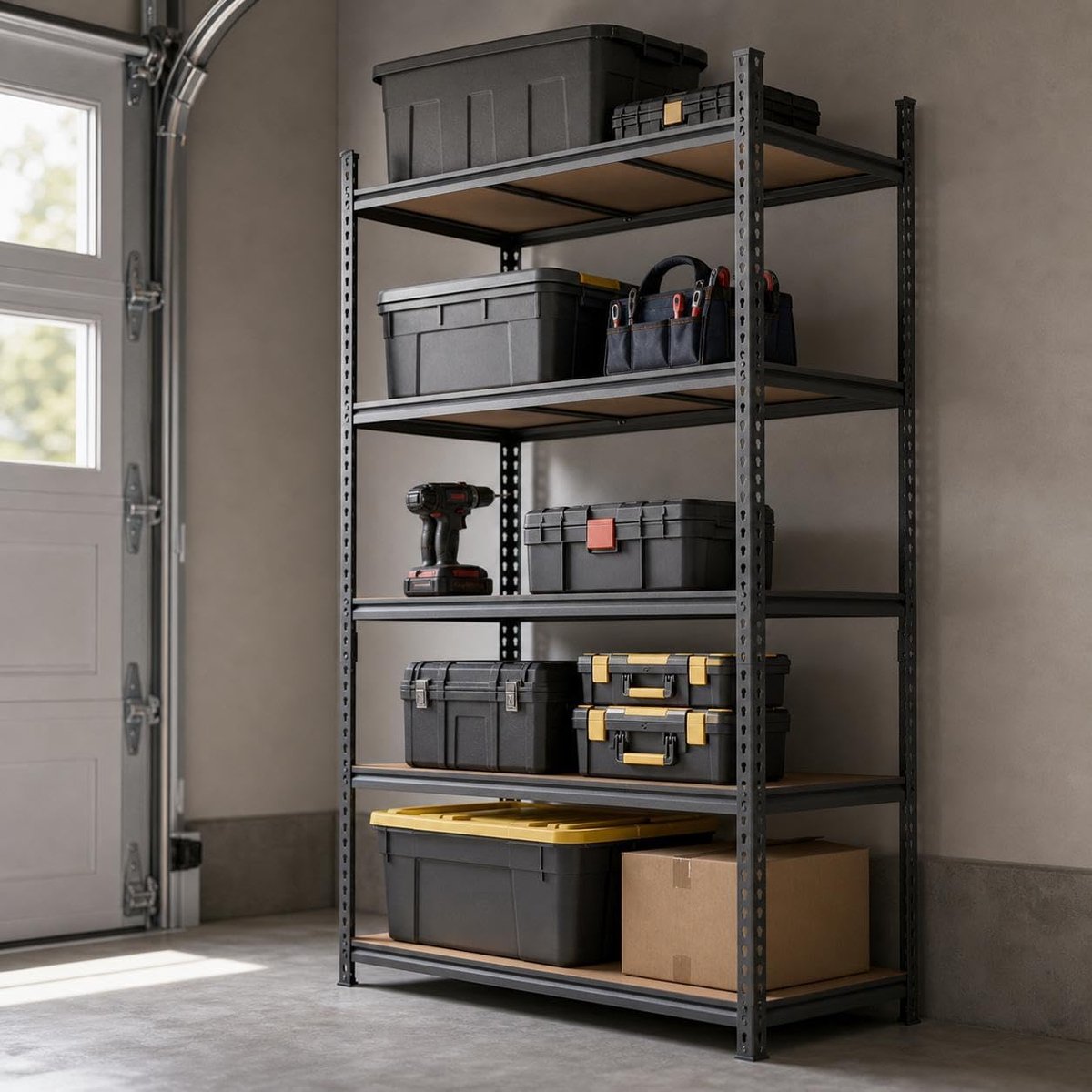 Robuust metalen opbergrek 122 x 61 x 183 cm zwart met 5 verstelbare niveaus, zwaar belastbaar tot 1000 kg,zwaar belastbaar opbergrek voor garage, keuken, kelder en magazijn