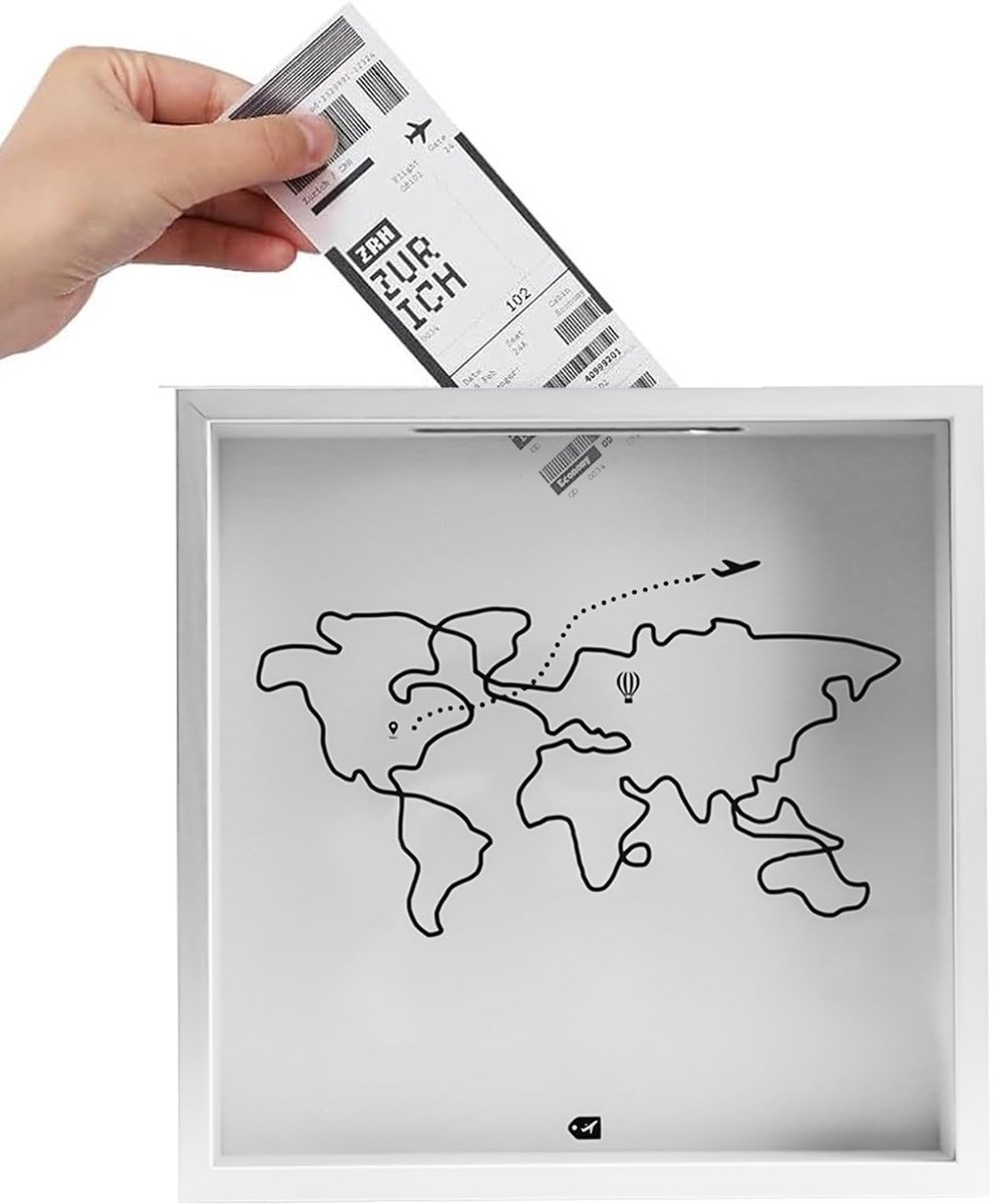 3D diepe fotolijst om te vullen, 29 x 29 cm diepe fotolijst, wereldkaart, 3D-lijst om te vullen, voor tickets, foto's, kaarten
