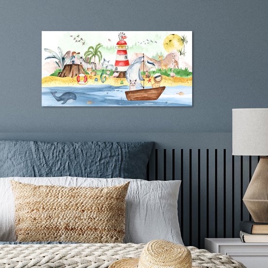 Poster kinderen - Wanddecoratie jongens - Strand - Dieren - Kinderen - Vuurtoren - Poster kinderkamer - 40x20 cm - Decoratie kinderkamers - Kinderkamer decoratie - Poster Babykamer — afbeelding 4